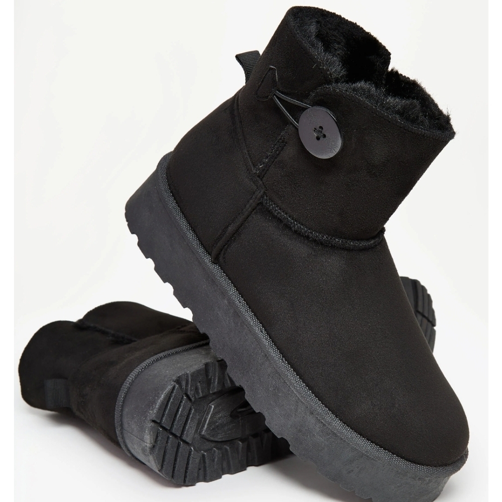 Ashley Stewart Black Faux Suede Ankle Boots